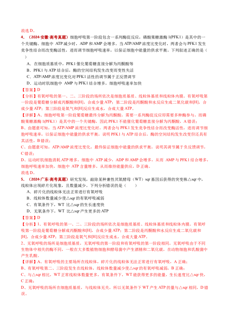 五年（2021-2025）全国高考生物真题分类汇编专题05细胞呼吸和光合作用（全国通用）（解析版）_高考真题分类汇编_高考生物真题分类汇编（全国通用）五年（2021-2025）