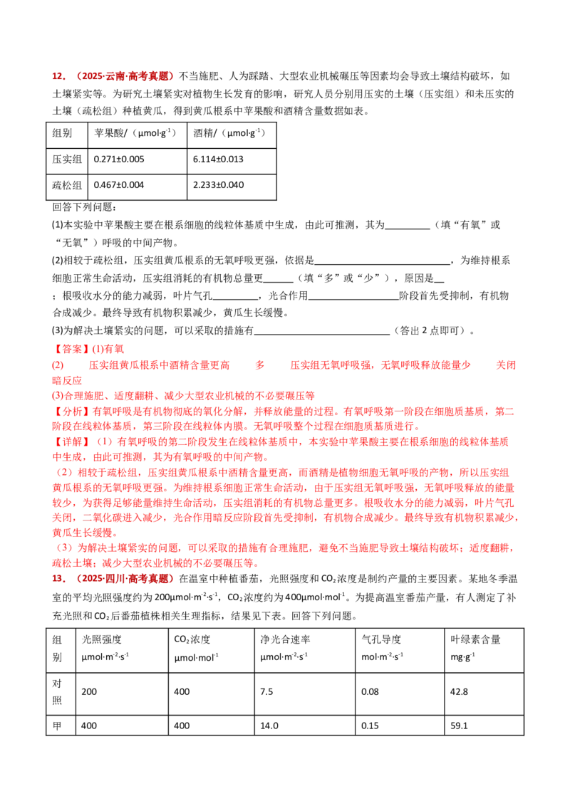 五年（2021-2025）全国高考生物真题分类汇编专题05细胞呼吸和光合作用（全国通用）（解析版）_高考真题分类汇编_高考生物真题分类汇编（全国通用）五年（2021-2025）