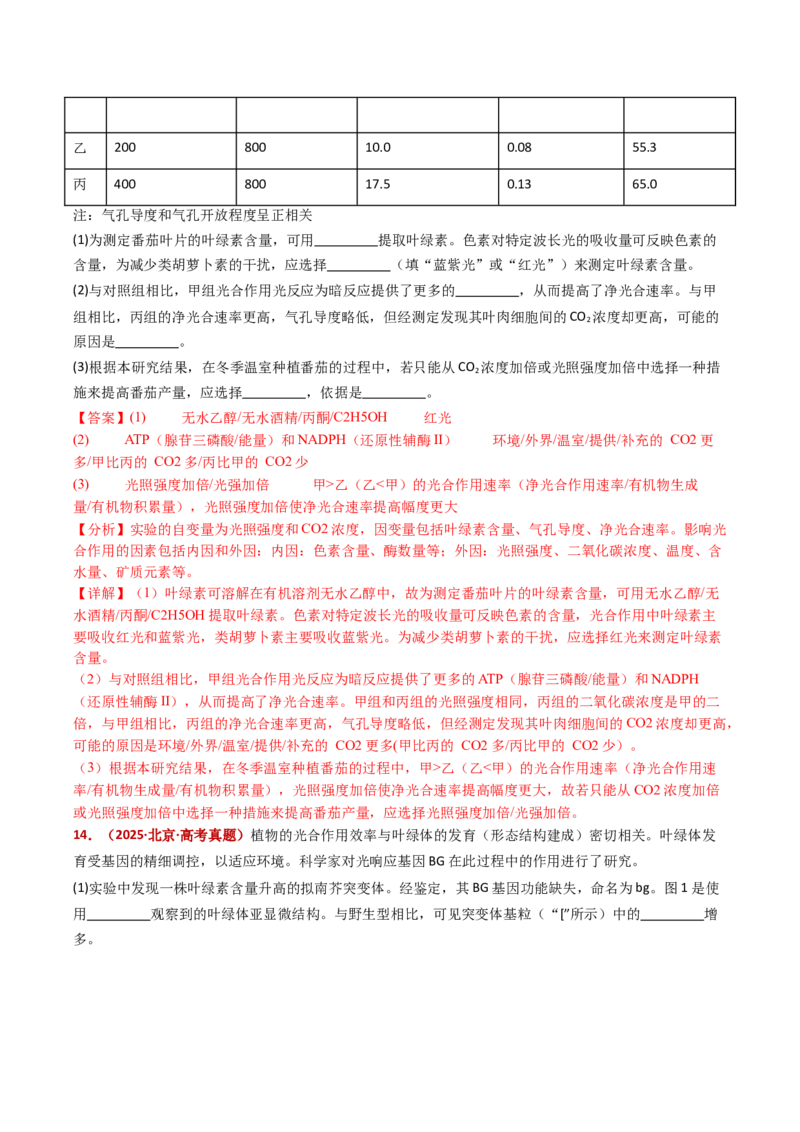 五年（2021-2025）全国高考生物真题分类汇编专题05细胞呼吸和光合作用（全国通用）（解析版）_高考真题分类汇编_高考生物真题分类汇编（全国通用）五年（2021-2025）