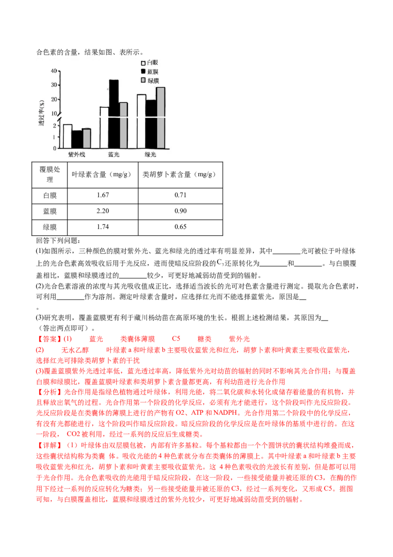 五年（2021-2025）全国高考生物真题分类汇编专题05细胞呼吸和光合作用（全国通用）（解析版）_高考真题分类汇编_高考生物真题分类汇编（全国通用）五年（2021-2025）