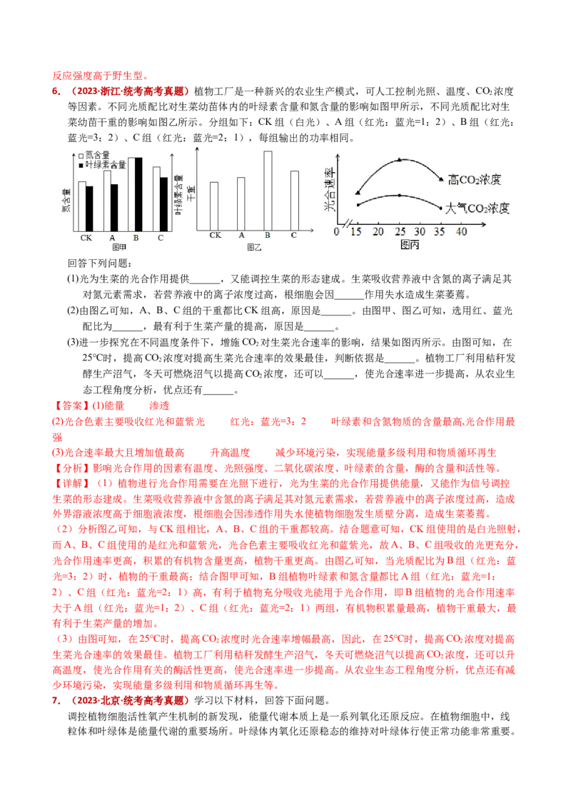 五年（2021-2025）全国高考生物真题分类汇编专题05细胞呼吸和光合作用（全国通用）（解析版）_高考真题分类汇编_高考生物真题分类汇编（全国通用）五年（2021-2025）