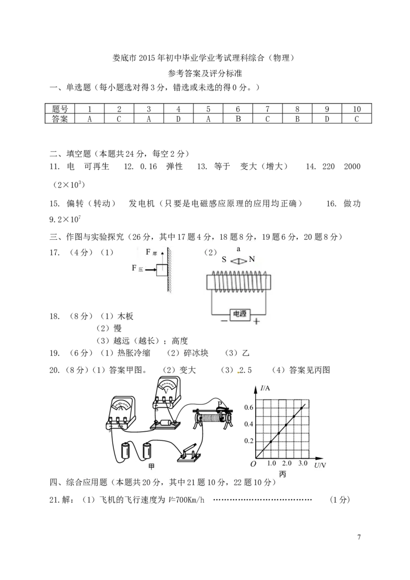 湖南省娄底市2015年中考物理真题试题（含答案）_中考真题_4.物理中考真题2015-2024年_2015年中考物理真题165份