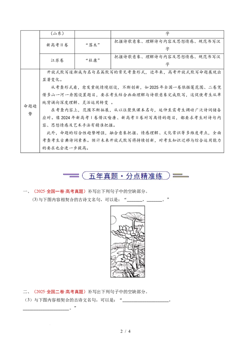 专题12名句名篇默写（情境式默写）（全国通用）（原卷版）_高考真题分类汇编_高考语文真题分类汇编（全国通用）五年（2021-2025）_专题12名句名篇默写（开放式默写）（全国通用）