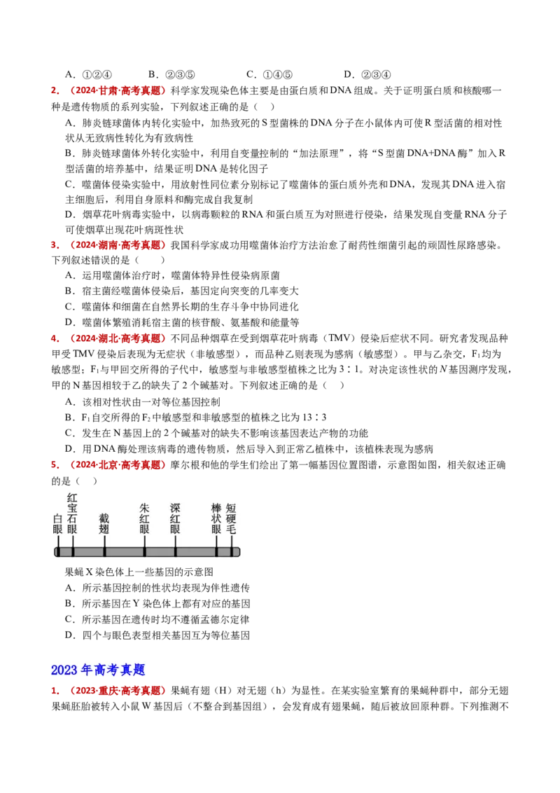 五年（2021-2025）全国高考生物真题分类汇编专题08遗传的分子基础（全国通用）（原卷版）_高考真题分类汇编_高考生物真题分类汇编（全国通用）五年（2021-2025）