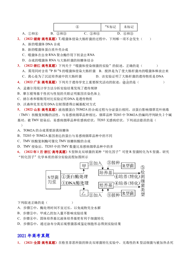 五年（2021-2025）全国高考生物真题分类汇编专题08遗传的分子基础（全国通用）（原卷版）_高考真题分类汇编_高考生物真题分类汇编（全国通用）五年（2021-2025）