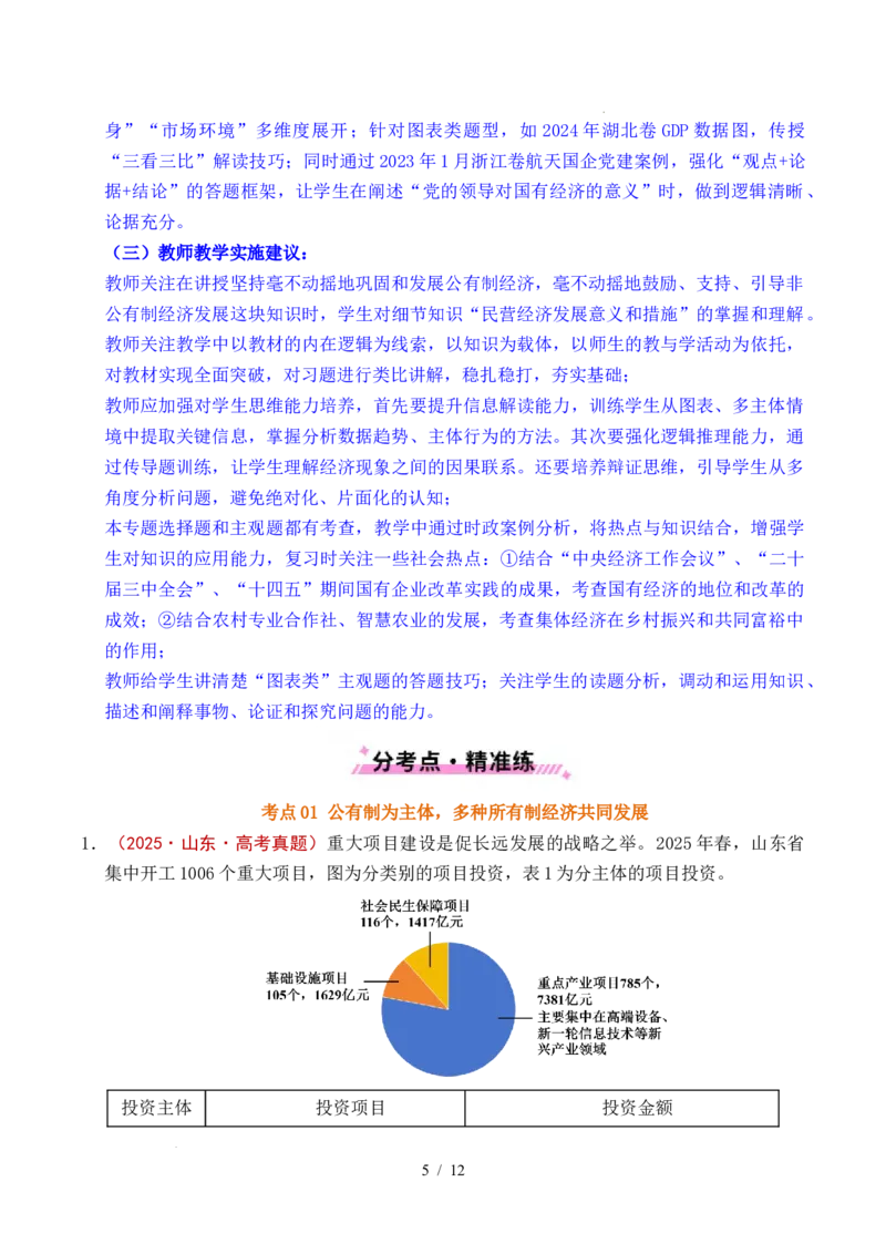 专题05生产资料所有制（我国的生产资料所有制&mdash;&mdash;公有制为主体多种所有制经济共同发展、坚持&ldquo;两个毫不动摇&rdquo;）（全国通用）（原卷版）_高考真题分类汇编