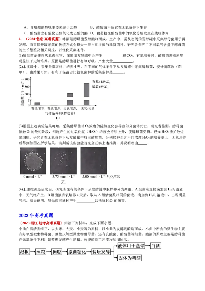 五年（2021-2025）全国高考生物真题分类汇编专题20发酵工程（全国通用）（原卷版）_高考真题分类汇编_高考生物真题分类汇编（全国通用）五年（2021-2025）