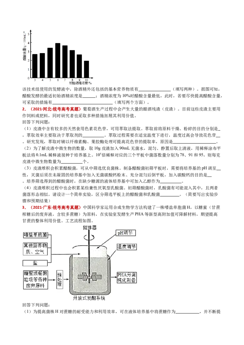 五年（2021-2025）全国高考生物真题分类汇编专题20发酵工程（全国通用）（原卷版）_高考真题分类汇编_高考生物真题分类汇编（全国通用）五年（2021-2025）