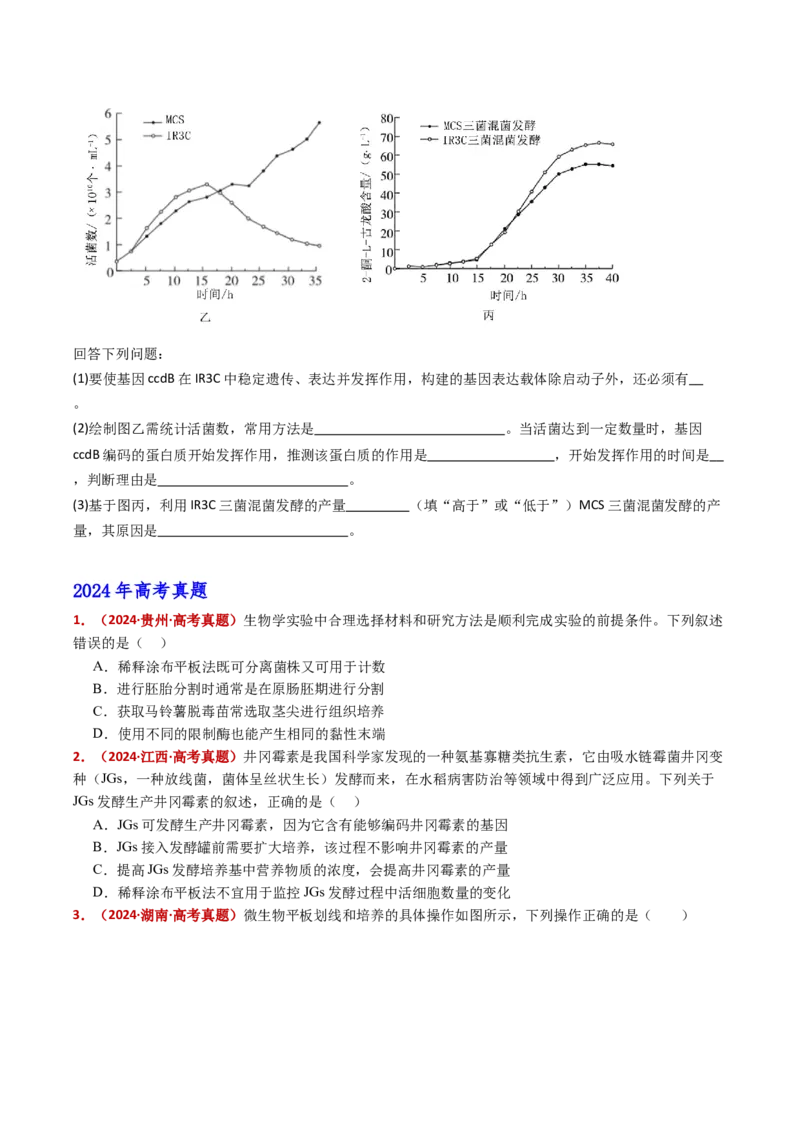 五年（2021-2025）全国高考生物真题分类汇编专题20发酵工程（全国通用）（原卷版）_高考真题分类汇编_高考生物真题分类汇编（全国通用）五年（2021-2025）