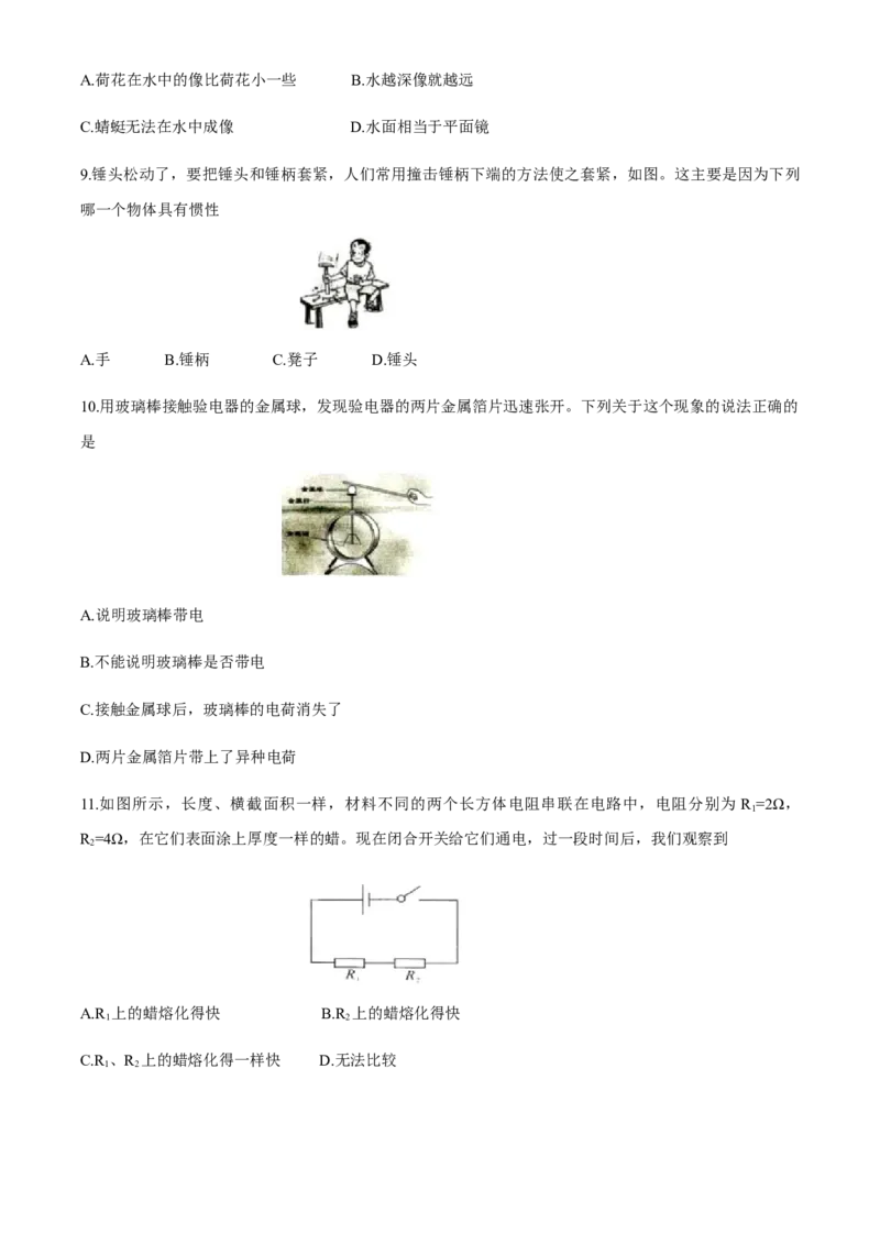 湖南省株州2020年中考物理试题（word版，含答案）_中考真题_4.物理中考真题2015-2024年_2020中考物理真题110份