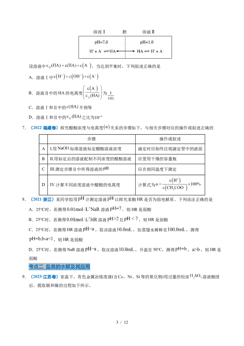 专题19水溶液中的离子平衡及其应用_高考真题分类汇编_高考化学真题分类汇编（全国通用）五年（2021-2025）_专题19水溶液中的离子平衡及其应用五年（2021-2025）高考化学真题分类汇编