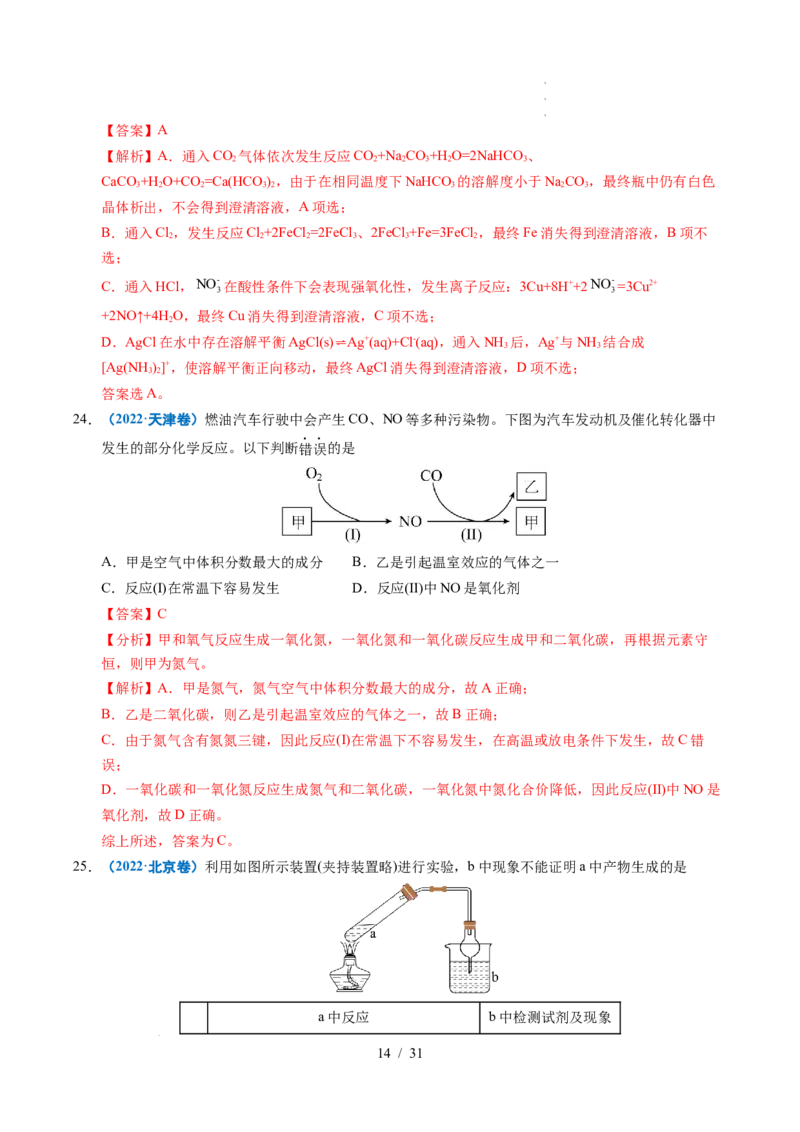 专题07无机物的转化与应用（解析）_高考真题分类汇编_高考化学真题分类汇编（全国通用）五年（2021-2025）_专题07无机物的转化与应用五年（2021-2025）高考化学真题分类汇编