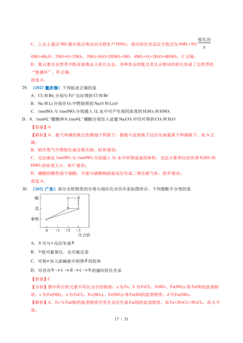 专题07无机物的转化与应用（解析）_高考真题分类汇编_高考化学真题分类汇编（全国通用）五年（2021-2025）_专题07无机物的转化与应用五年（2021-2025）高考化学真题分类汇编