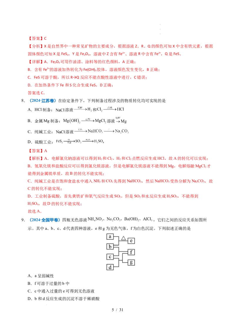 专题07无机物的转化与应用（解析）_高考真题分类汇编_高考化学真题分类汇编（全国通用）五年（2021-2025）_专题07无机物的转化与应用五年（2021-2025）高考化学真题分类汇编
