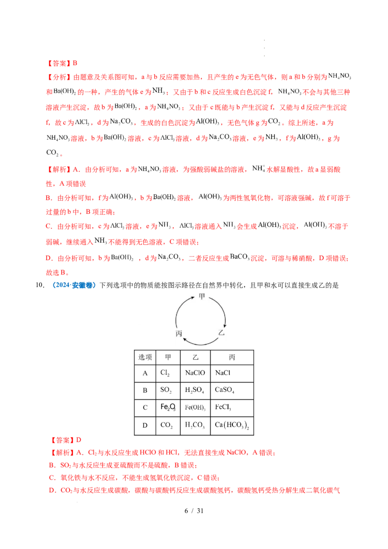 专题07无机物的转化与应用（解析）_高考真题分类汇编_高考化学真题分类汇编（全国通用）五年（2021-2025）_专题07无机物的转化与应用五年（2021-2025）高考化学真题分类汇编