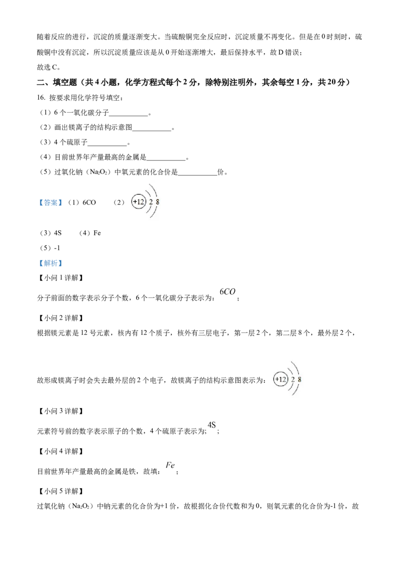 精品解析：2022年湖南省郴州市中考化学真题（解析版）_中考真题_5.化学中考真题2015-2024年_2022年中考化学真题（127份）14