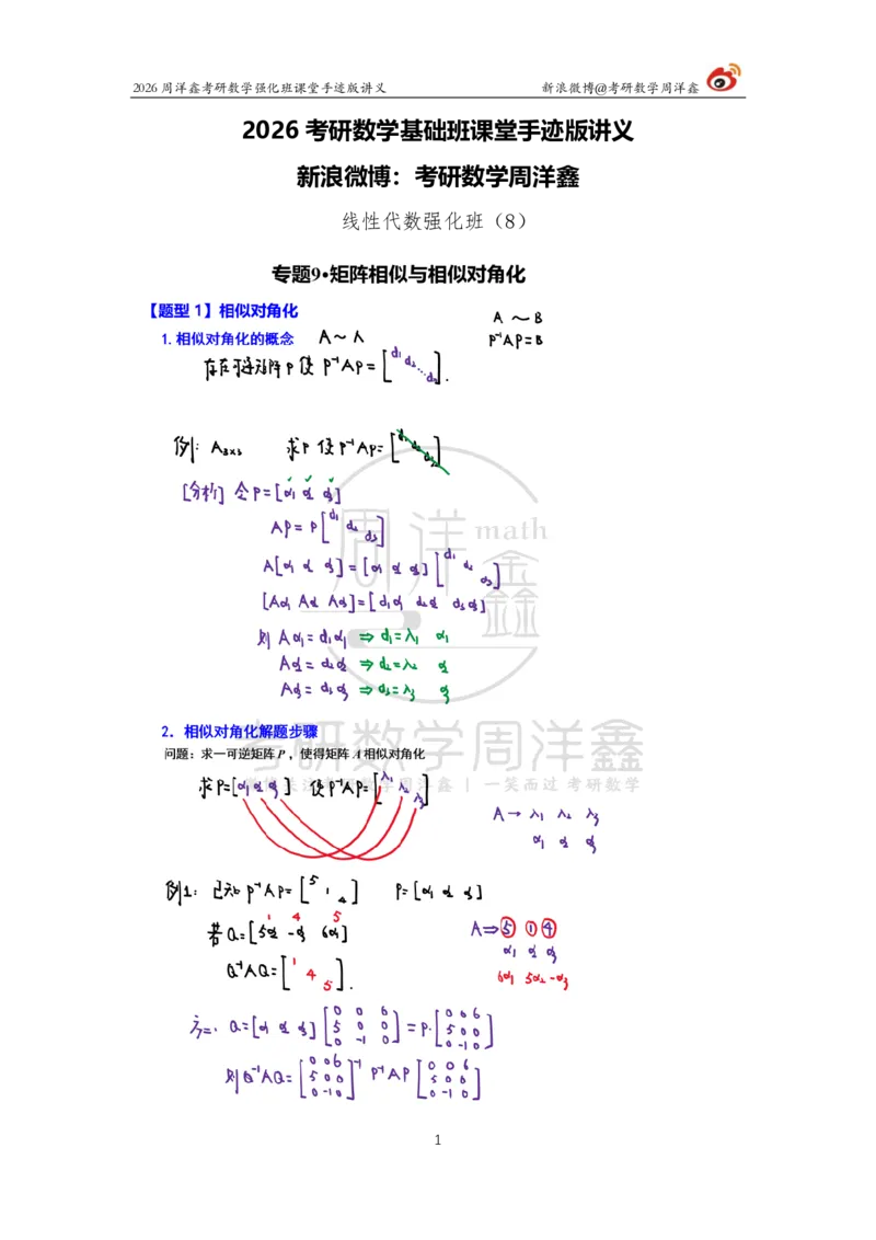 171.2026周洋鑫考研数学（线代强化8）_04.2026考研数学周洋鑫数学笑过_00.随课资料