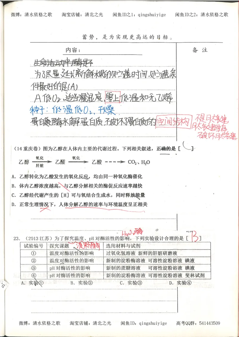 高考积累与改错_生物_121页_高中衡水学霸笔记_高中全部赠品_错题集高中九科_生物积累与改错