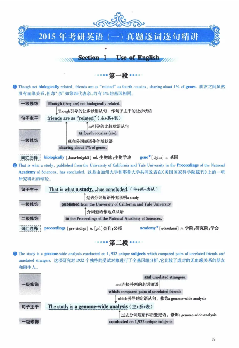 2015年逐词逐句精讲册_41考研英语一二历年真题解析_英语一_解析册+逐词逐句册