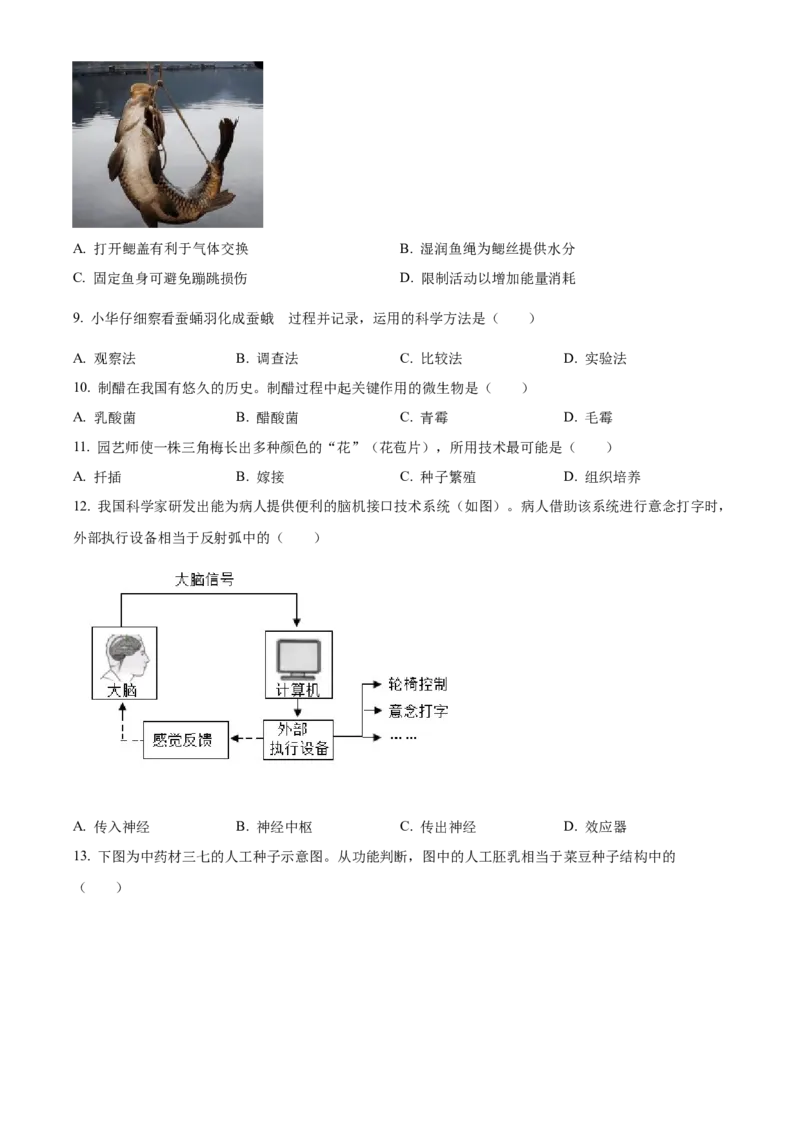 2025年广东省中考生物真题（空白卷）_❤广东中考真题备考2026_8.广东中考生物2008-2025