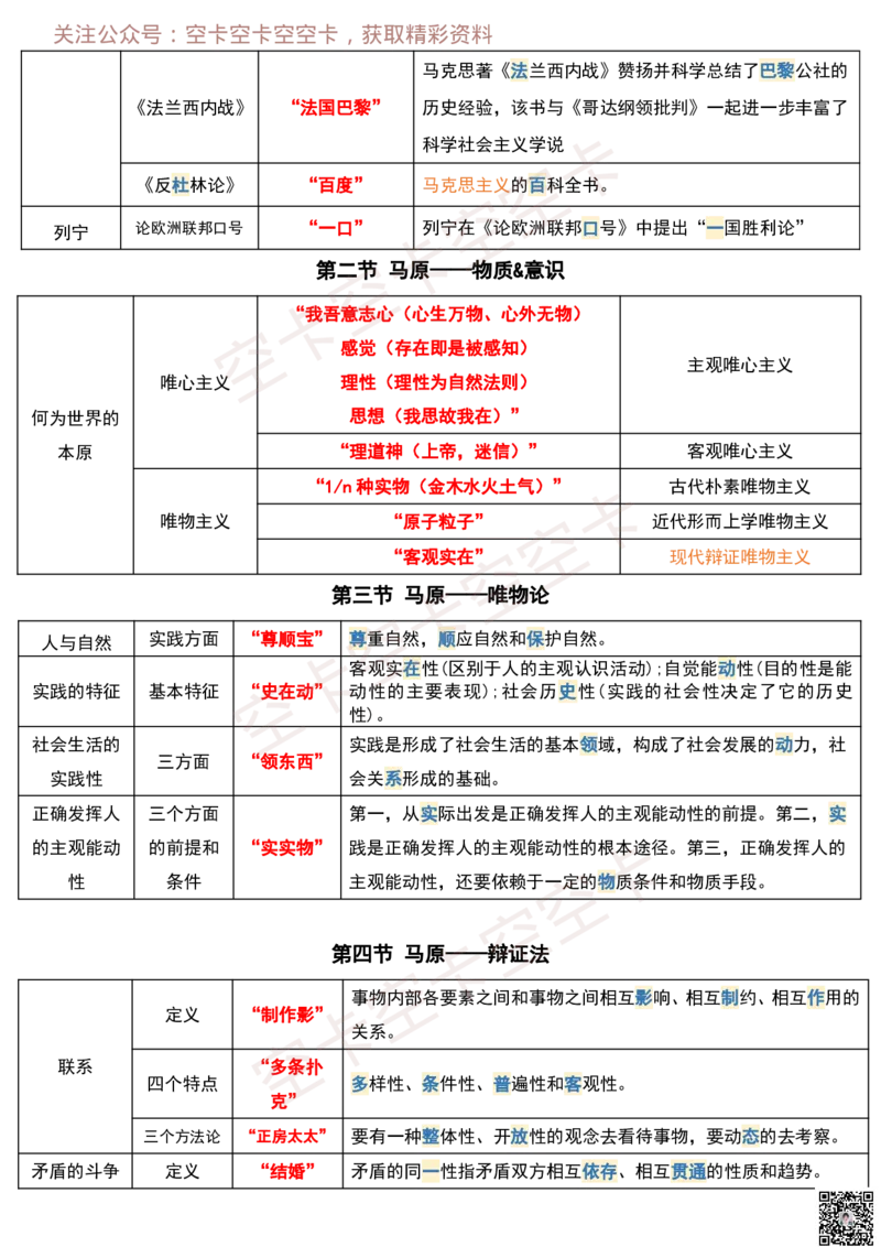 马原重要概念：口诀记忆空卡原创_空卡政治笔记合集_2.马原重要概念口诀空卡原创