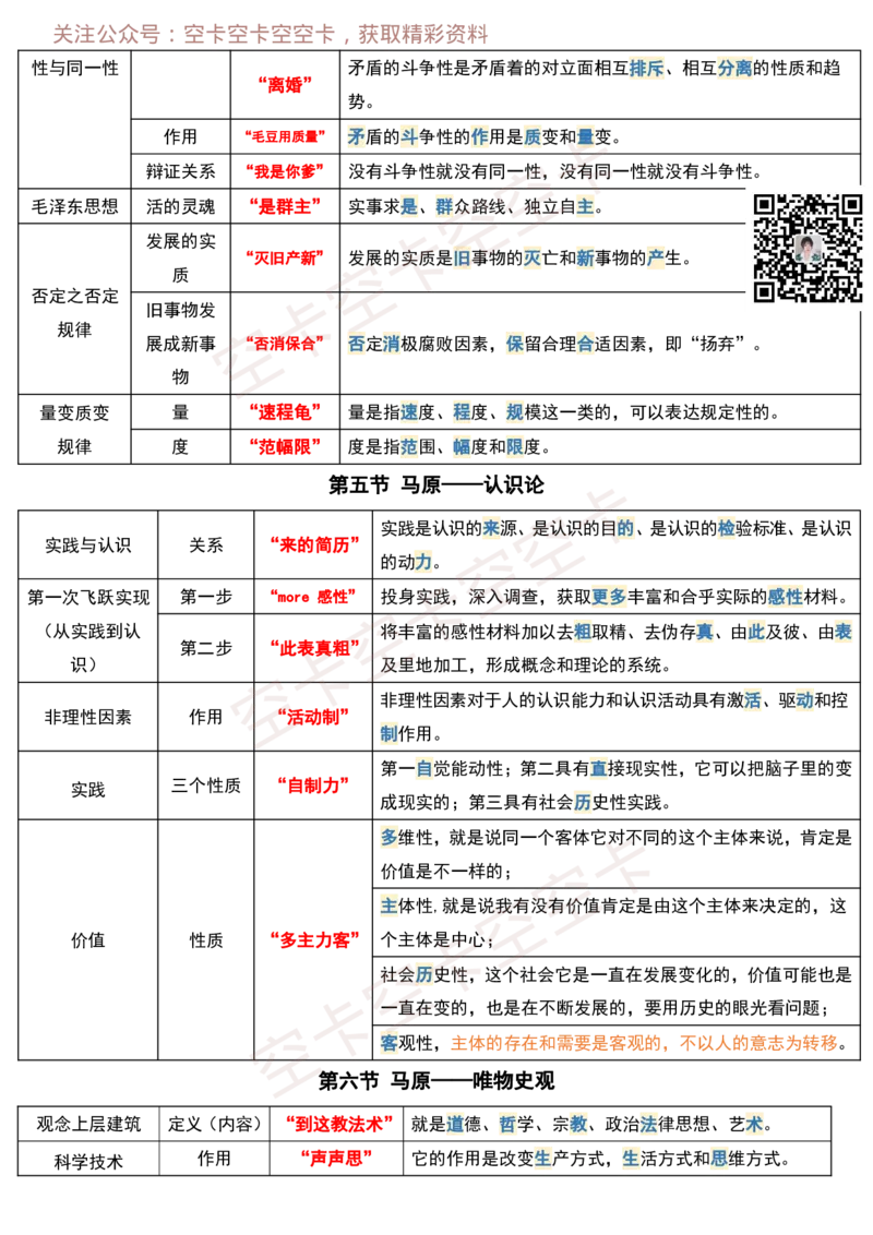 马原重要概念：口诀记忆空卡原创_空卡政治笔记合集_2.马原重要概念口诀空卡原创