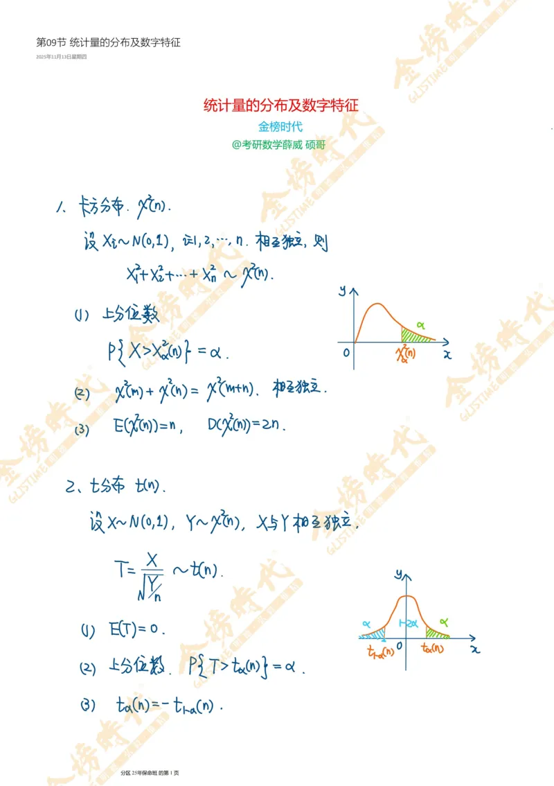 概率统计专题第09节统计量的分布及数字特征（手写板书）_07.2026考研数学李永乐全程班_01.2026考研数学金榜李永乐_09.李永乐&times;薛威26考研数学保命班_00.配课讲义