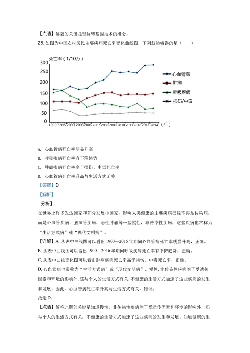 2020年广东省中考生物真题（解析卷）_❤广东中考真题备考2026_8.广东中考生物2008-2025