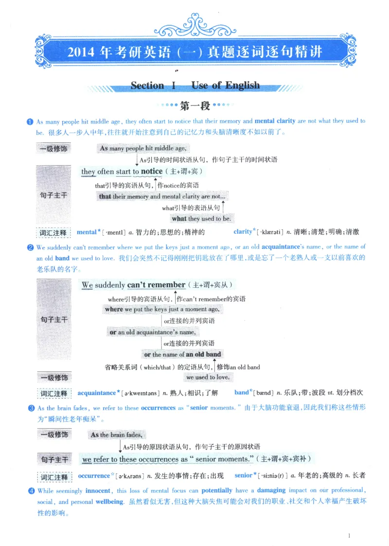 2014年逐词逐句精讲册_41考研英语一二历年真题解析_英语一_解析册+逐词逐句册