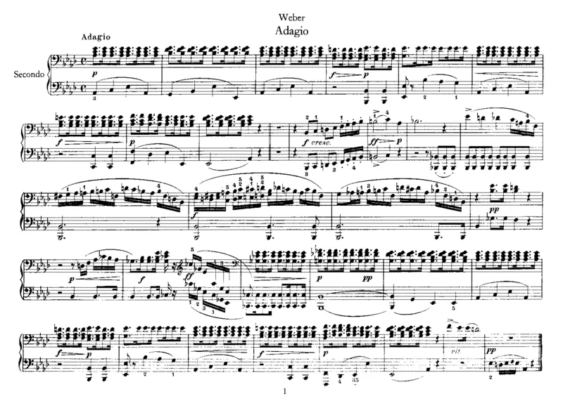 韦伯柔板Adagio-四手联弹CarlMariaVonWeberAdagioPiano4hands四手联弹钢琴谱_一万首著名钢琴曲谱哈农贝多芬合集视频教学电子版高清无水印可打印_1古典钢琴知名音乐家谱_韦伯钢琴谱全集