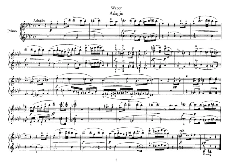 韦伯柔板Adagio-四手联弹CarlMariaVonWeberAdagioPiano4hands四手联弹钢琴谱_一万首著名钢琴曲谱哈农贝多芬合集视频教学电子版高清无水印可打印_1古典钢琴知名音乐家谱_韦伯钢琴谱全集