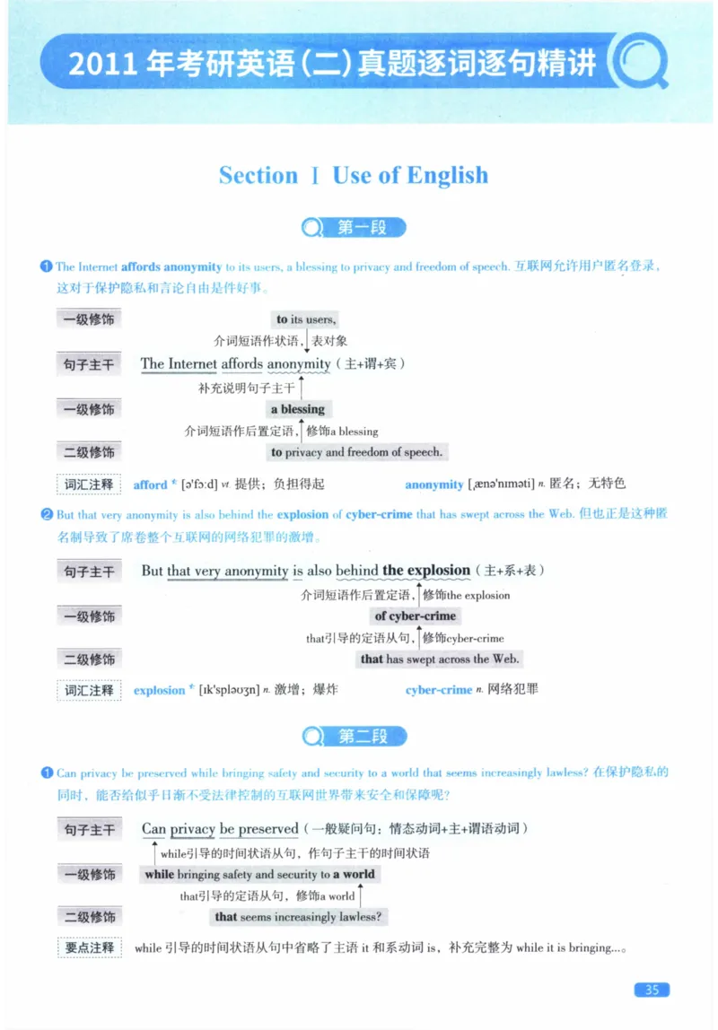 2011年逐词逐句精讲册_41考研英语一二历年真题解析_英语二_解析册+逐词逐句册