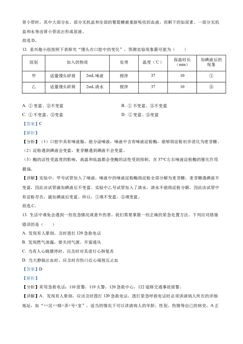 2022年广东省中考生物真题（解析卷）_❤广东中考真题备考2026_8.广东中考生物2008-2025