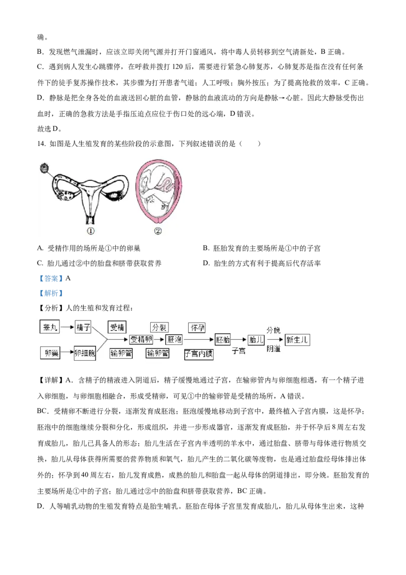 2022年广东省中考生物真题（解析卷）_❤广东中考真题备考2026_8.广东中考生物2008-2025