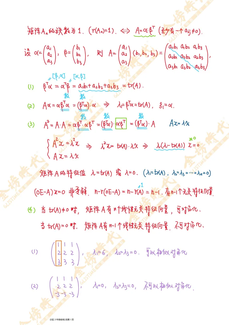 线性代数专题第01节秩数为一矩阵的总结（手写板书）_07.2026考研数学李永乐全程班_01.2026考研数学金榜李永乐_09.李永乐&times;薛威26考研数学保命班_00.配课讲义