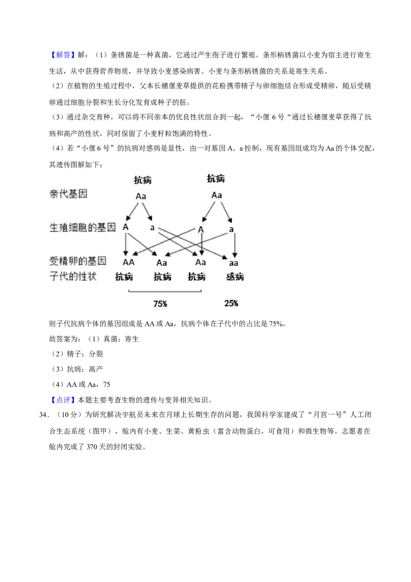 2024年广东省中考生物真题（解析卷）_❤广东中考真题备考2026_8.广东中考生物2008-2025