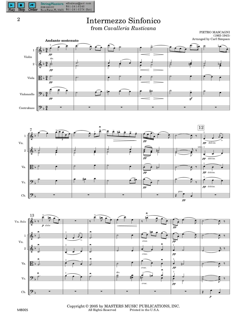 马斯卡尼歌剧《乡村骑士》幕间曲总谱（含音乐）_一万首著名钢琴曲谱哈农贝多芬合集视频教学电子版高清无水印可打印_08名曲总谱合集