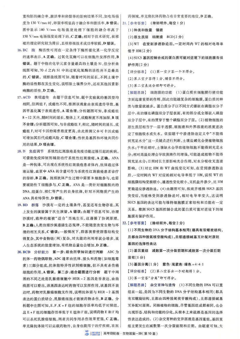 2026金考卷百校联盟高考领航卷生物答案十（新教材不定项选择题版）_2026版金考卷&middot;百校联盟高考领航卷（全科）_2026版金考卷&middot;百校联盟高考领航卷生物（单选+不定项）