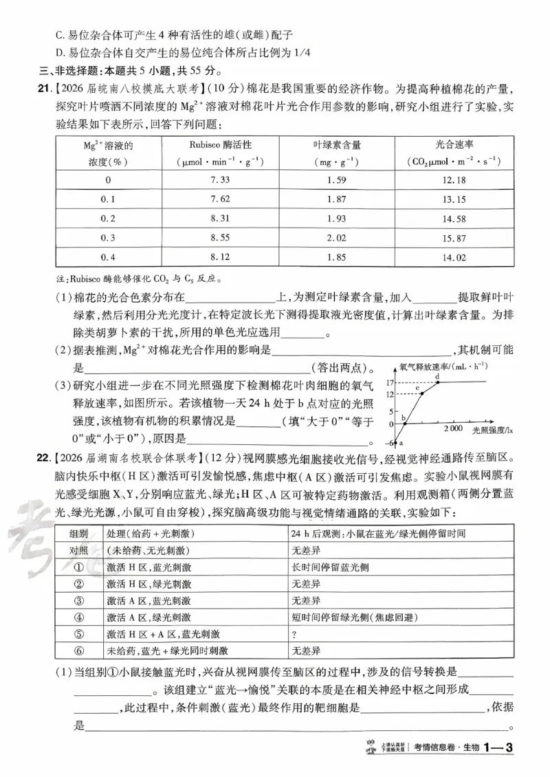 2026金考卷百校联盟高考领航卷生物试卷一（新教材不定项选择题版）_2026版金考卷&middot;百校联盟高考领航卷（全科）_2026版金考卷&middot;百校联盟高考领航卷生物（单选+不定项）