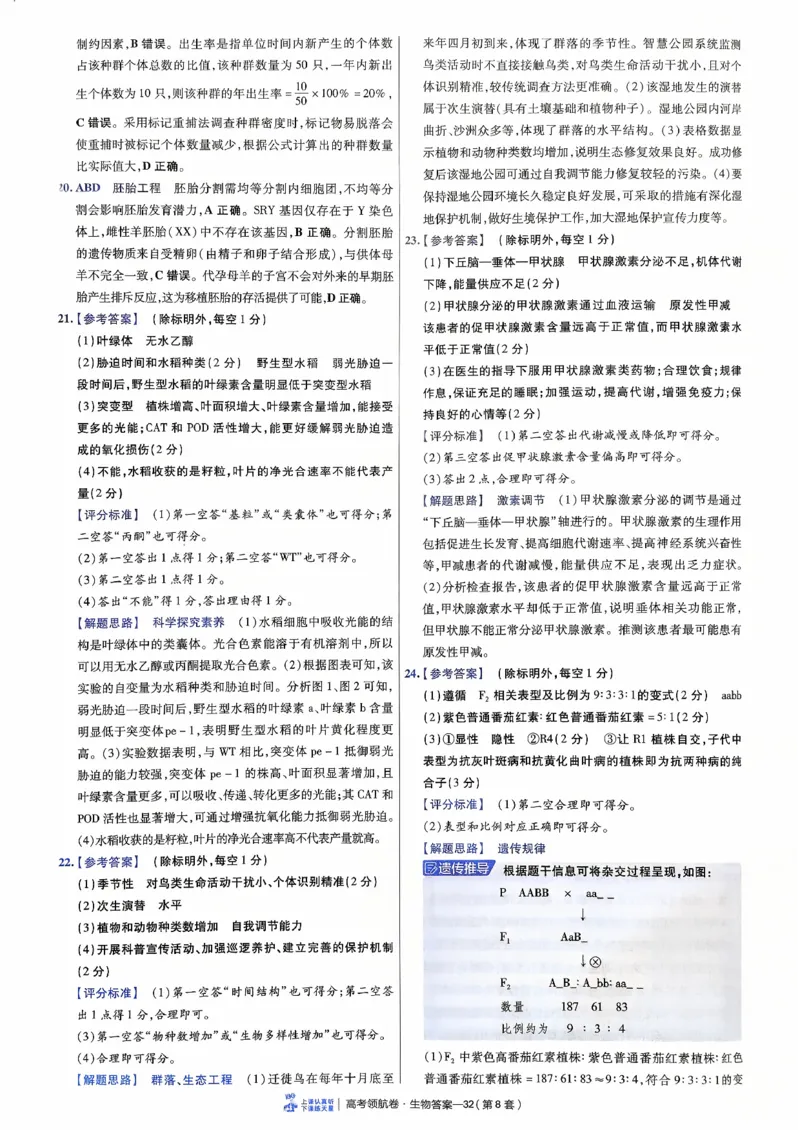 2026金考卷百校联盟高考领航卷生物答案八（新教材不定项选择题版）_2026版金考卷&middot;百校联盟高考领航卷（全科）_2026版金考卷&middot;百校联盟高考领航卷生物（单选+不定项）