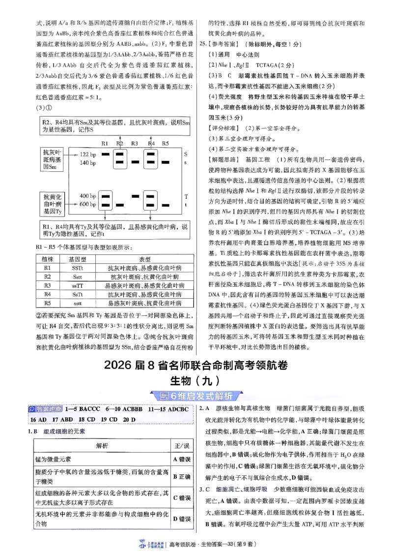 2026金考卷百校联盟高考领航卷生物答案八（新教材不定项选择题版）_2026版金考卷&middot;百校联盟高考领航卷（全科）_2026版金考卷&middot;百校联盟高考领航卷生物（单选+不定项）