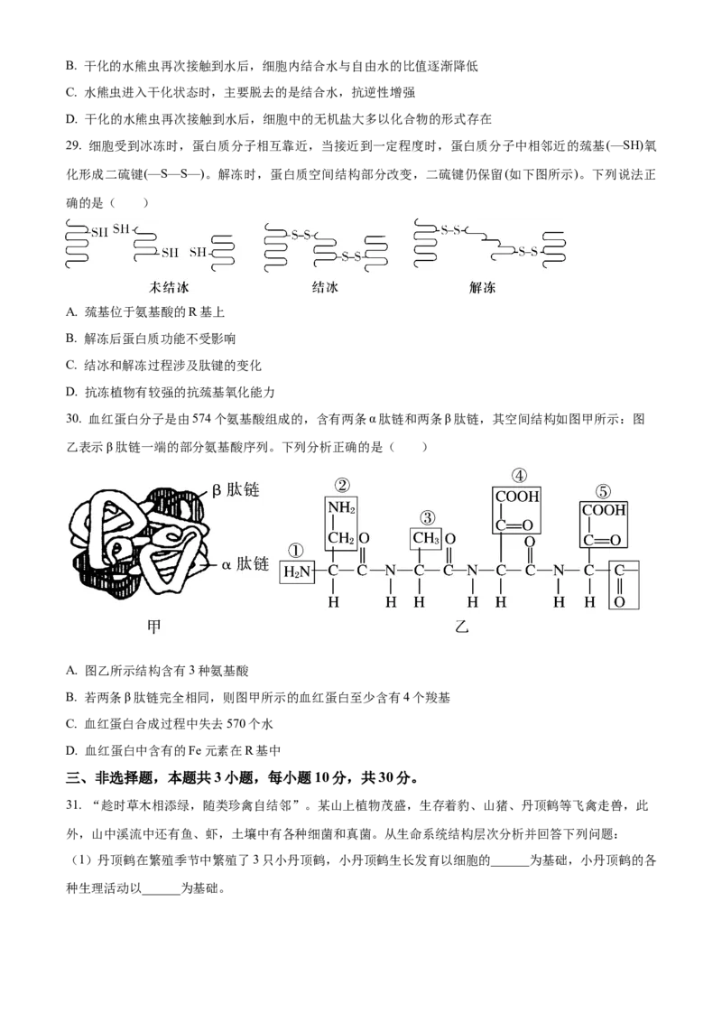 湖南省长沙市明德中学2024-2025学年高一上学期第一次阶段检测生物试题Word版无答案_2024-2025高一（7-7月题库）_2024年10月试卷