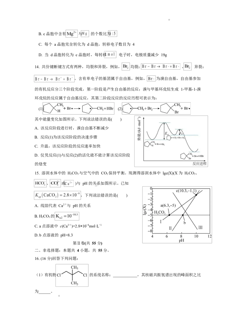 化学试题_2024-2025高二（7-7月题库）_2025年6月试卷_0605湖北省黄冈市蕲春县第一高级中学2024-2025学年高二下学期5月月考