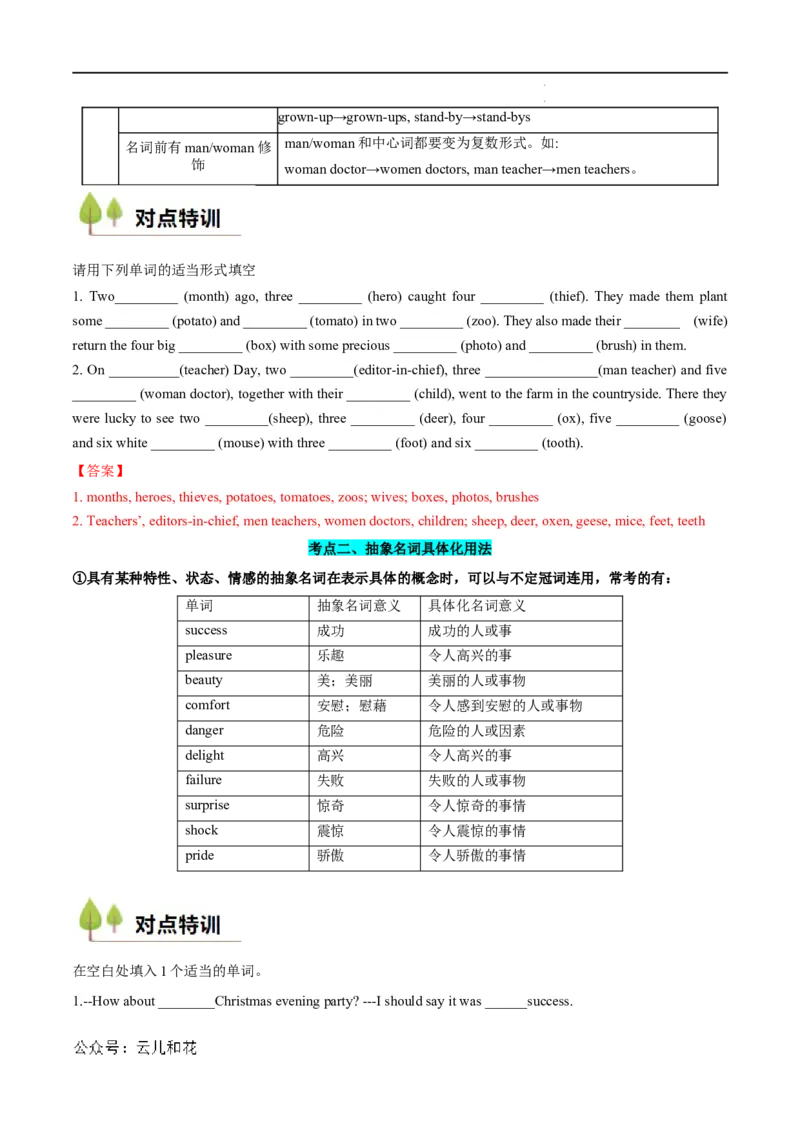 衔接点01名词、冠词（初高考点差异及衔接）（解析版）_2024-2025高一（7-7月题库）_2024年7月试卷