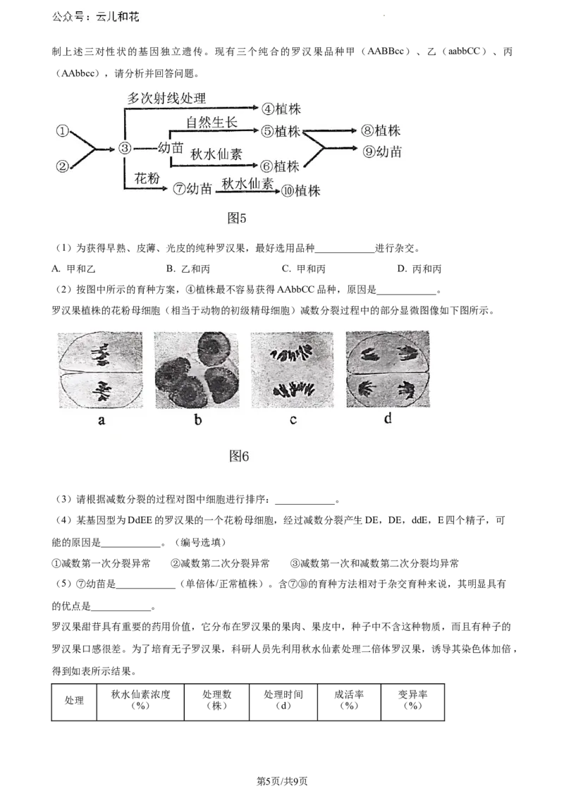 上海市闵行区上海师范大学附属中学闵行分校2023-2024学年高一下学期6月期末生物试题_2024-2025高一（7-7月题库）_2024年8月试卷