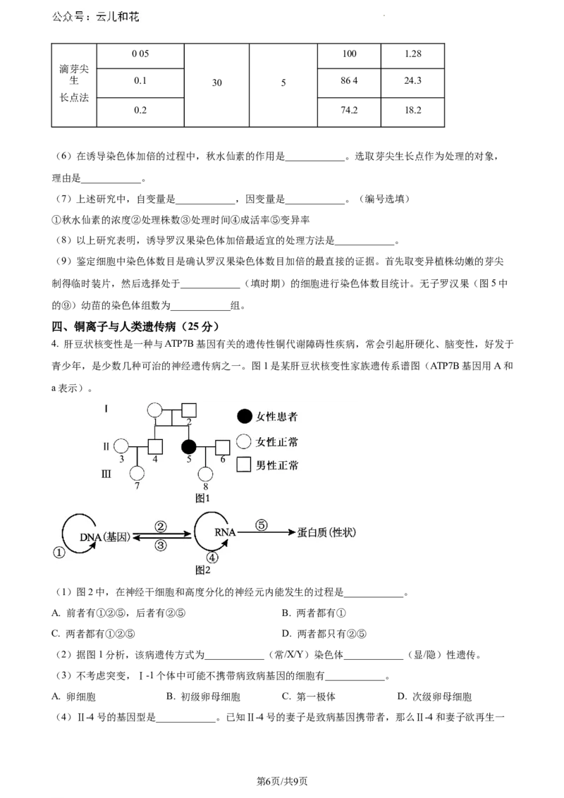 上海市闵行区上海师范大学附属中学闵行分校2023-2024学年高一下学期6月期末生物试题_2024-2025高一（7-7月题库）_2024年8月试卷