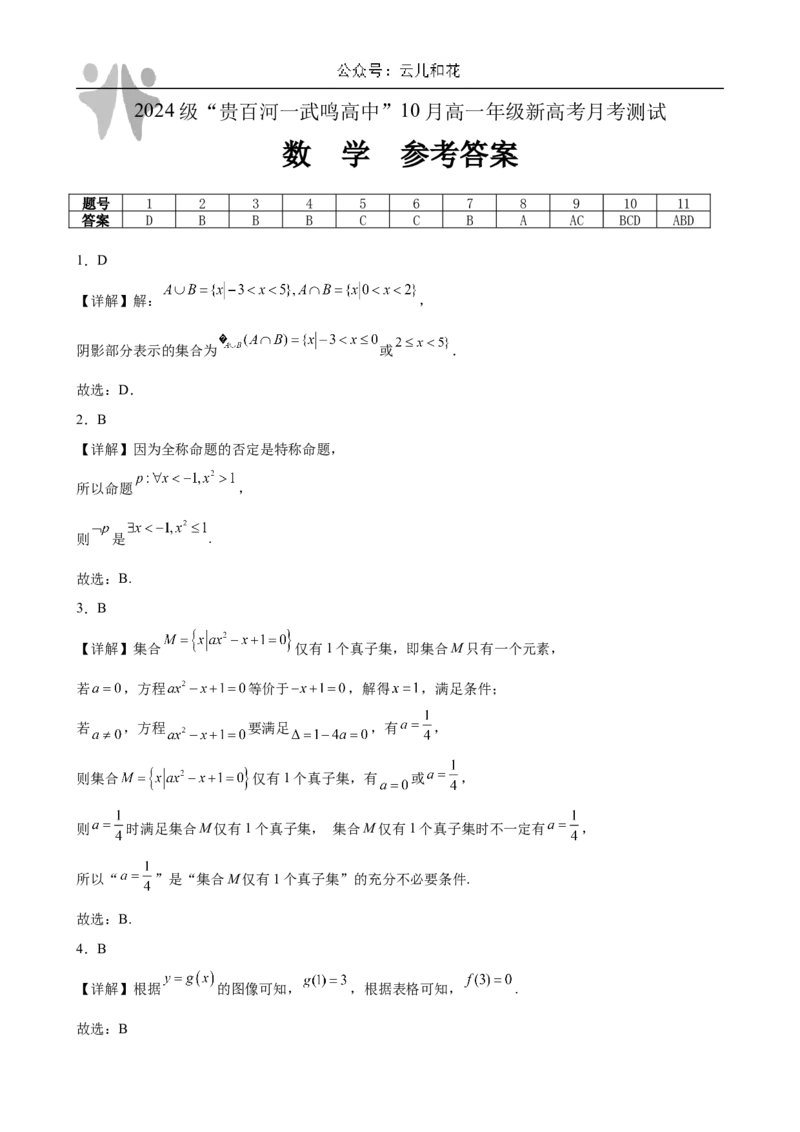 广西壮族自治区贵百河-武鸣高中2024-2025学年高一上学期10月月考试题数学Word版含解析_2024-2025高一（7-7月题库）_2024年11月试卷