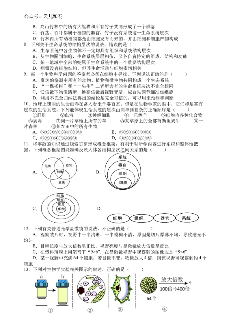 生物试题_2024-2025高一（7-7月题库）_2024年10月试卷_1030四川省遂宁市射洪中学2024-2025学年高一上学期第一学月考