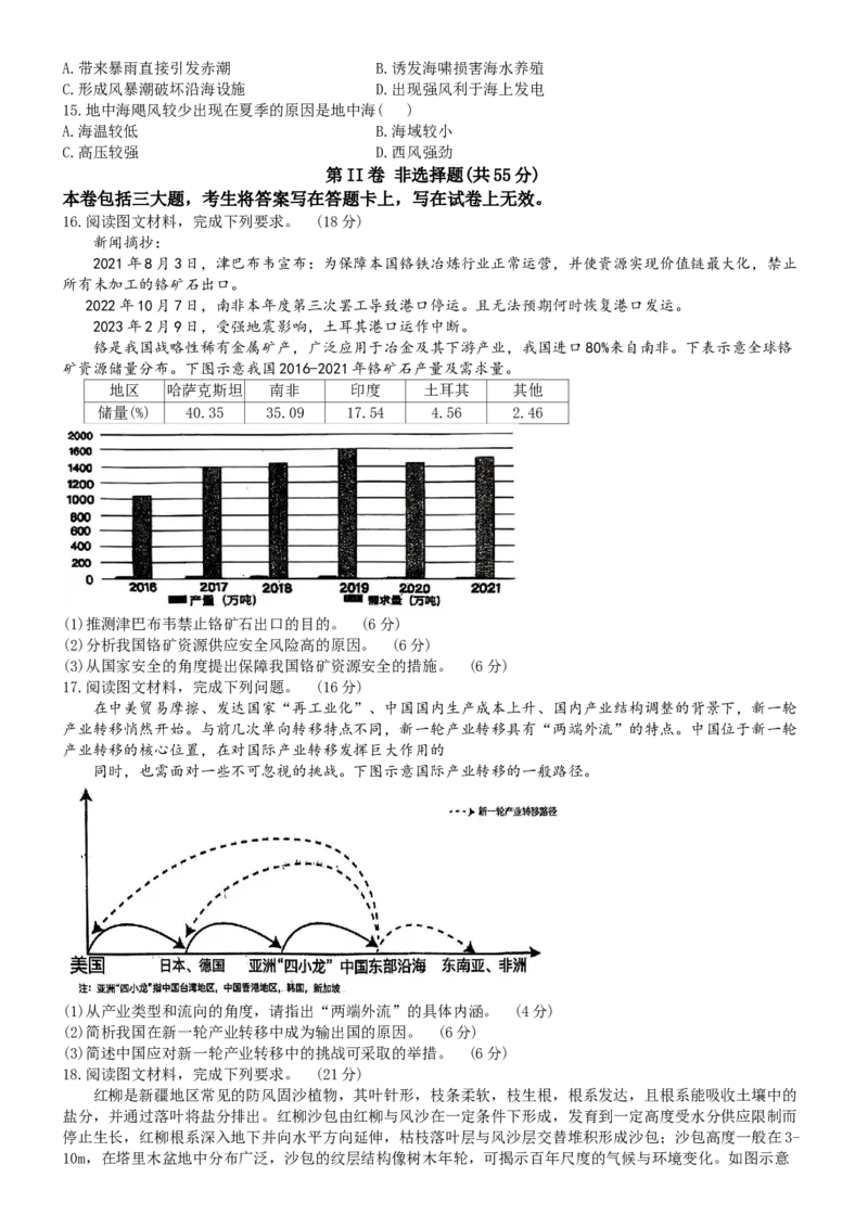 湖北省武汉市问津联盟2024-2025学年高二下学期5月月考试题地理（含答案）_2024-2025高二（7-7月题库）_2025年6月试卷_0612湖北省武汉市问津联盟2024-2025学年高二下学期5月月考试题