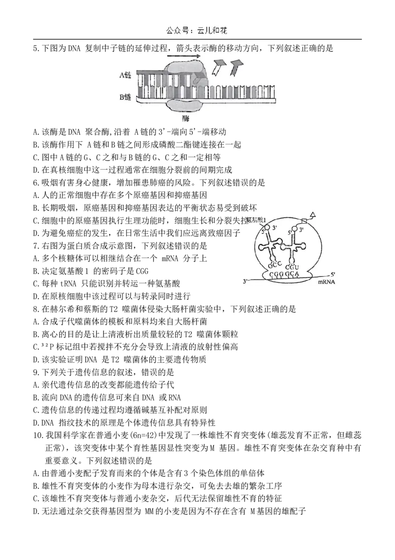 福建省厦门市2023-2024学年高一下学期7月期末质量检测生物试题_2024-2025高一（7-7月题库）_2024年8月试卷_0806福建省厦门市2023-2024学年高一下学期期末质量检测